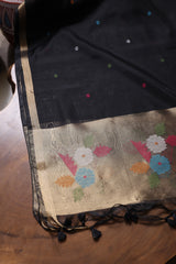 Floral Kiss Black Soft Cotton Unstitched Suit Set