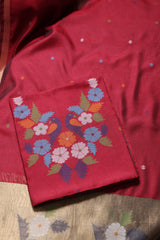 Floral Kiss Red Soft Cotton Unstitched Suit Set