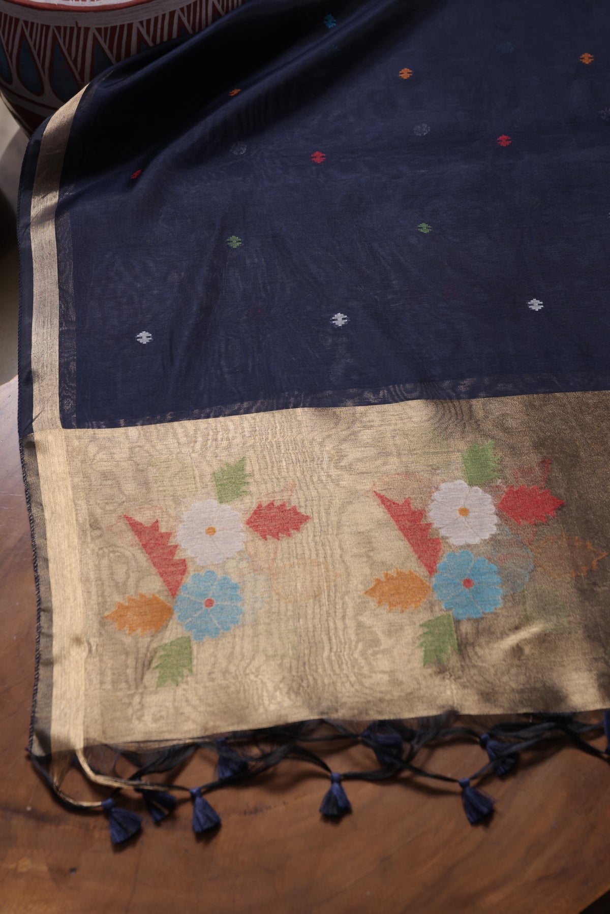 Floral Kiss Navy Soft Cotton Unstitched Suit Set