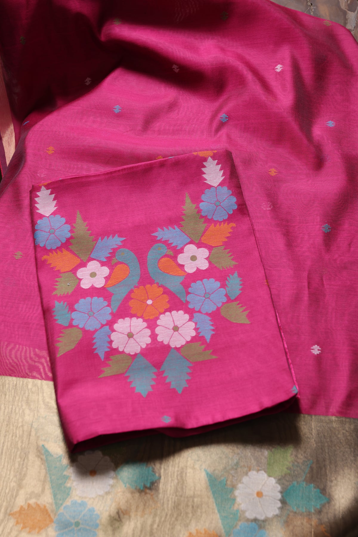 Floral Kiss Pink Soft Cotton Unstitched Suit Set