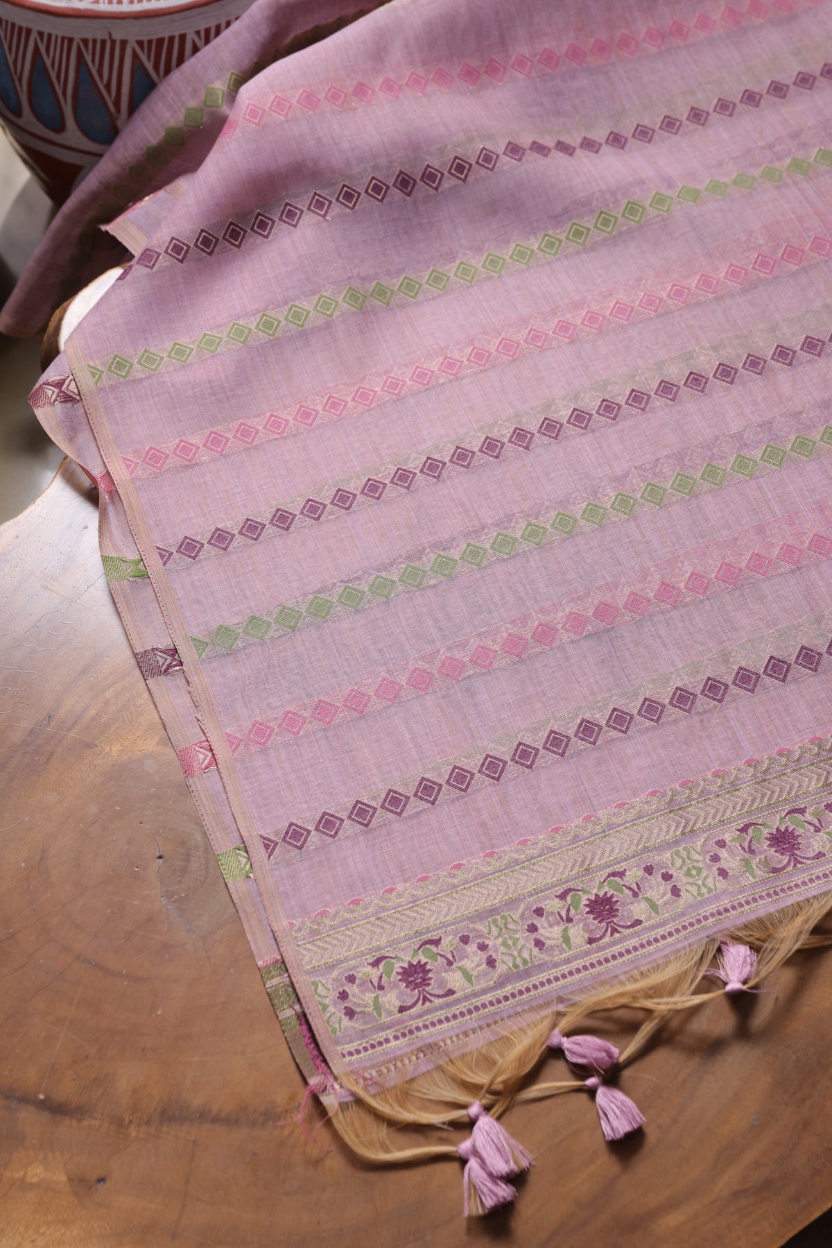 Opal Bliss Lavender Muga Cotton Pashmina Unstitched Suit Set