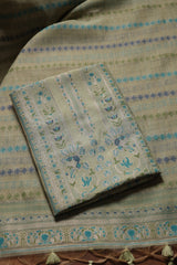 Opal Bliss Green Muga Cotton Pashmina Unstitched Suit Set
