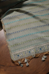 Opal Bliss Sea Green Muga Cotton Pashmina Unstitched Suit Set