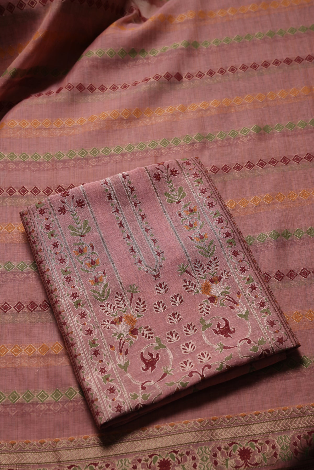 Opal Bliss Pink Muga Cotton Pashmina Unstitched Suit Set