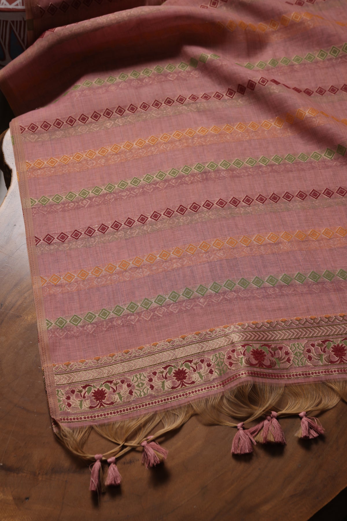 Opal Bliss Pink Muga Cotton Pashmina Unstitched Suit Set