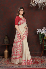 Panghat Red Mul Cotton Jamdani Saree