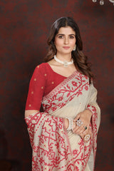 Panghat Red Mul Cotton Jamdani Saree