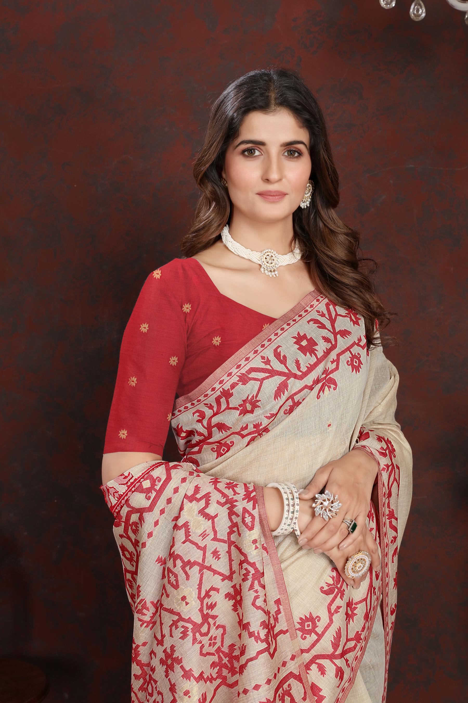 Panghat Red Mul Cotton Jamdani Saree