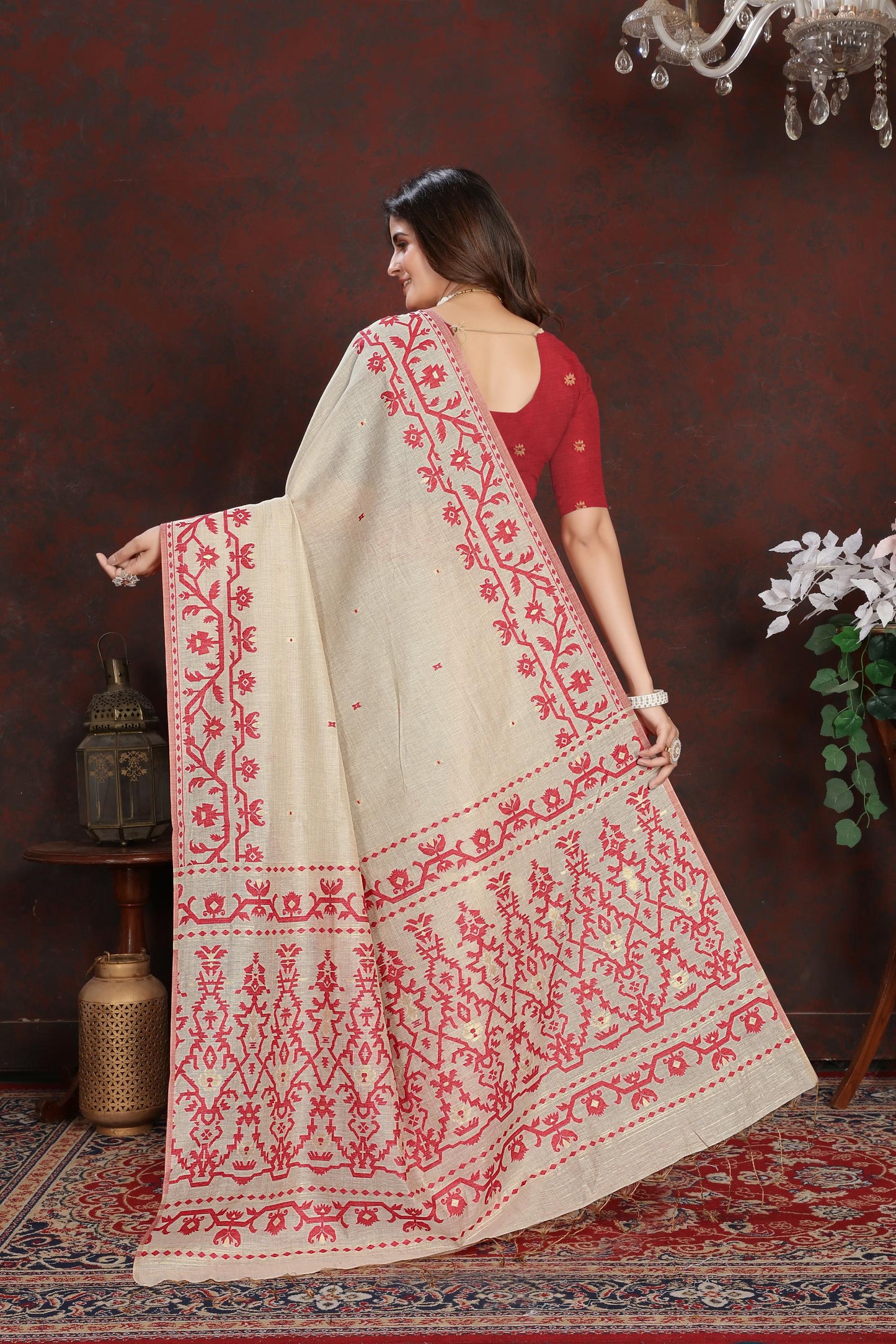 Panghat Red Mul Cotton Jamdani Saree