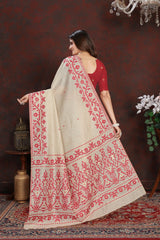 Panghat Red Mul Cotton Jamdani Saree