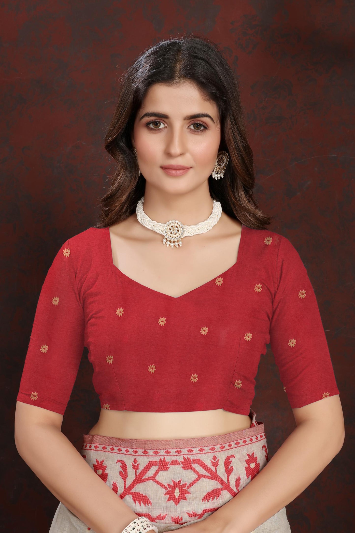Panghat Red Mul Cotton Jamdani Saree