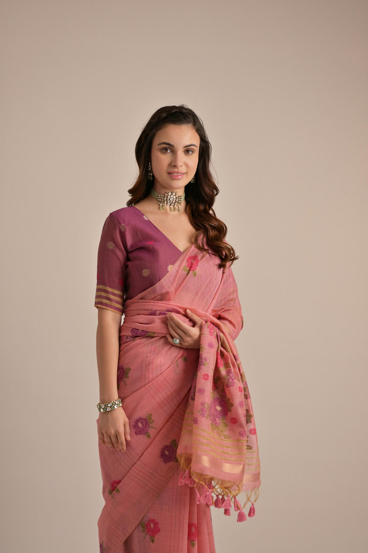 Arisaa Pink Muga Cotton Saree