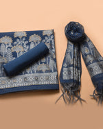 Load image into Gallery viewer, Opulent Hues Indigo Blue Soft Cotton Jamdani Unstitched Suit Set
