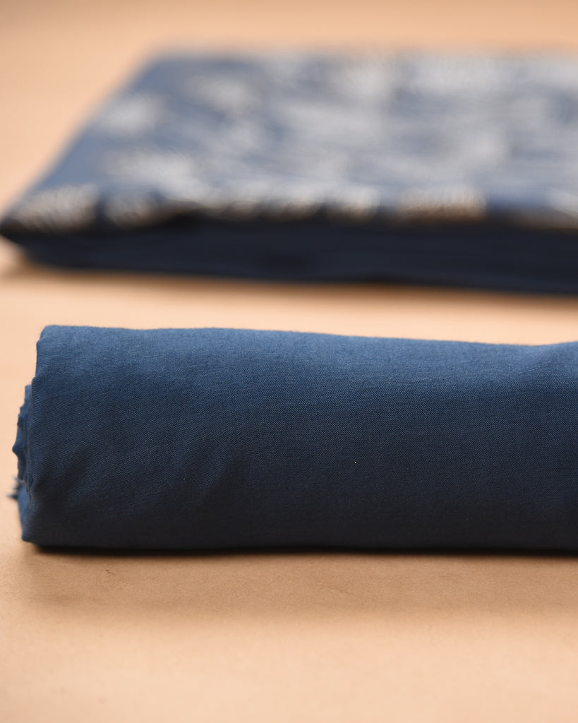 Opulent Hues Indigo Blue Soft Cotton Jamdani Unstitched Suit Set