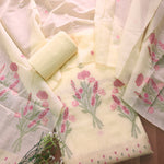 Load image into Gallery viewer, Mystic Weaves Yellow Muga Cotton Unstitched Suit Set
