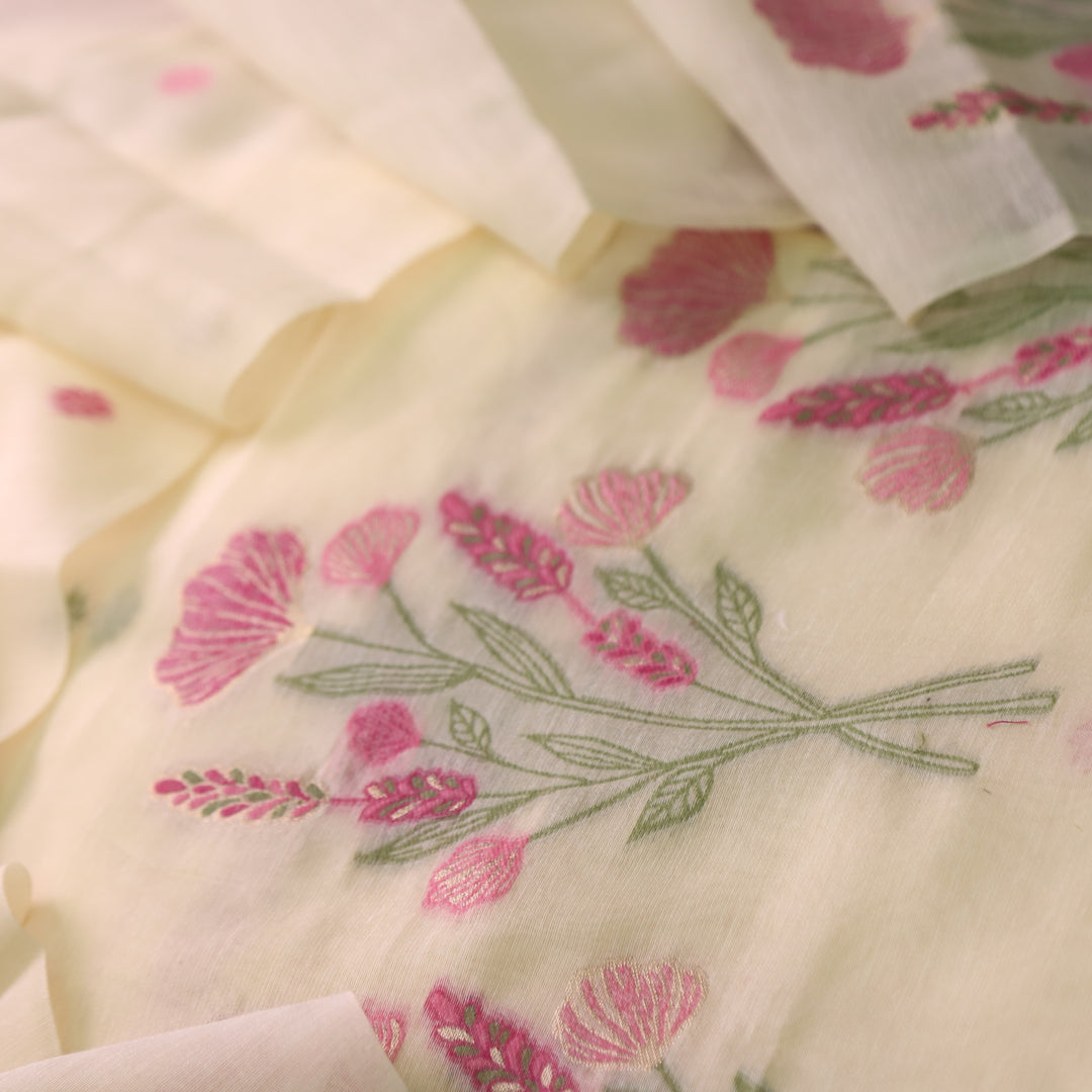 Mystic Weaves Yellow Muga Cotton Unstitched Suit Set