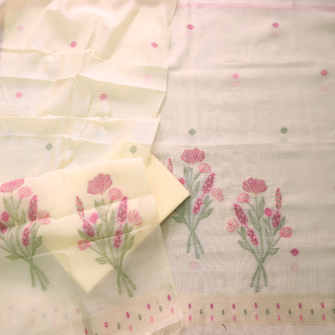 Mystic Weaves Yellow Muga Cotton Unstitched Suit Set