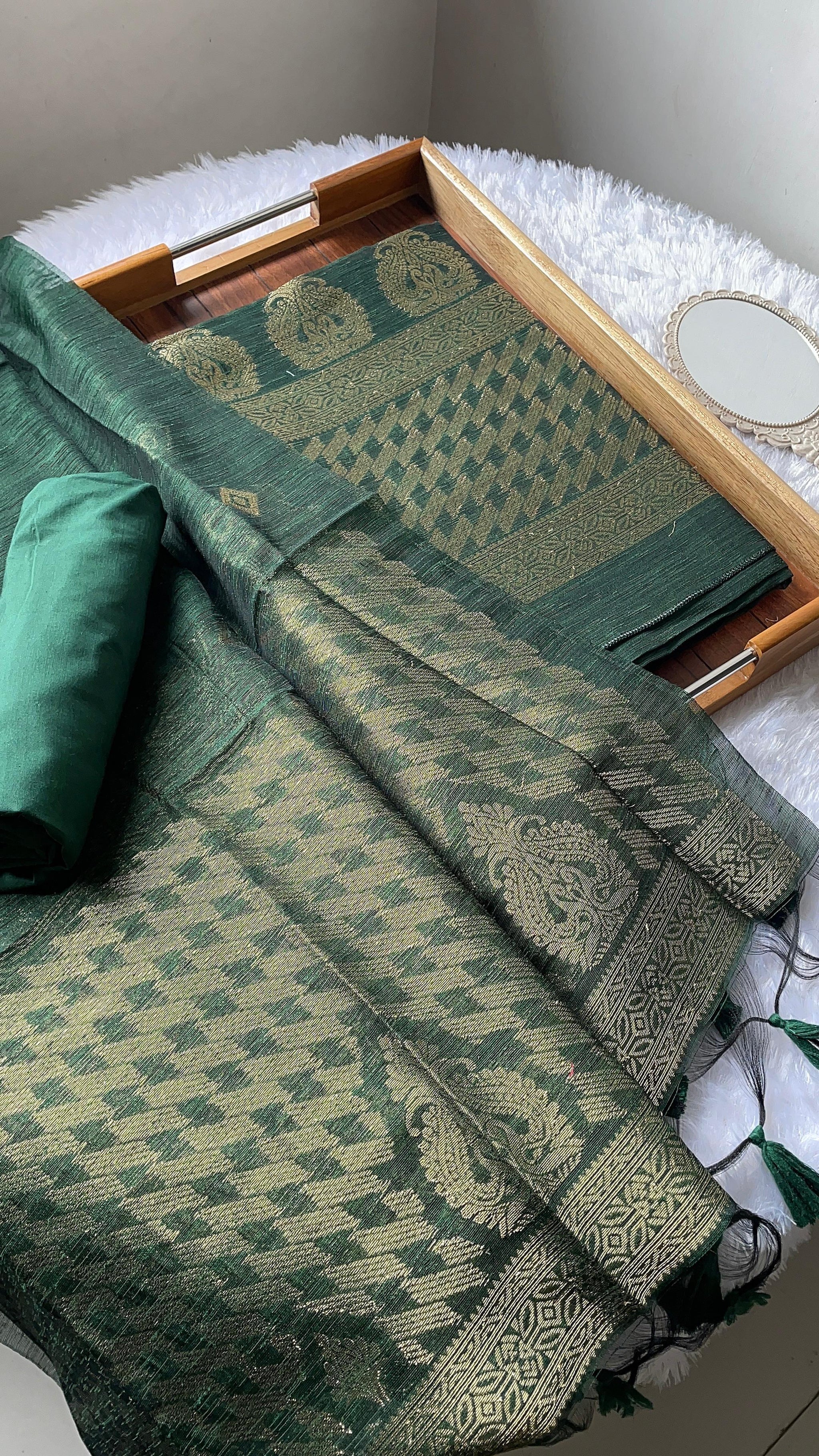 Silken Fold Green Muga Silk Unstitched Suit Set