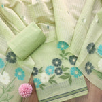 Load image into Gallery viewer, Minimalist Muse Green Soft Muga Cotton Jamdani Unstitched Suit Set
