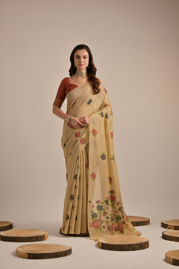 Arisaa Beige Muga Cotton Saree
