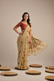 Arisaa Beige Muga Cotton Saree