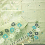 Load image into Gallery viewer, Minimalist Muse Green Soft Muga Cotton Jamdani Unstitched Suit Set
