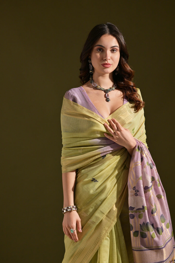 Siara Green Muga Cotton Saree