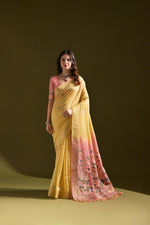 Load image into Gallery viewer, Siara Yellow Muga Cotton Saree
