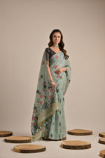 Load image into Gallery viewer, Arisaa Firozi Blue Muga Cotton Saree

