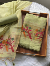 Weave & Wear Green Paithani Muga Cotton Unstitched Suit Set
