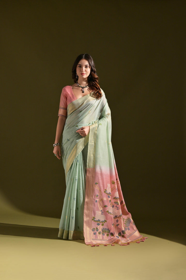 Siara Sea Green Muga Cotton Saree