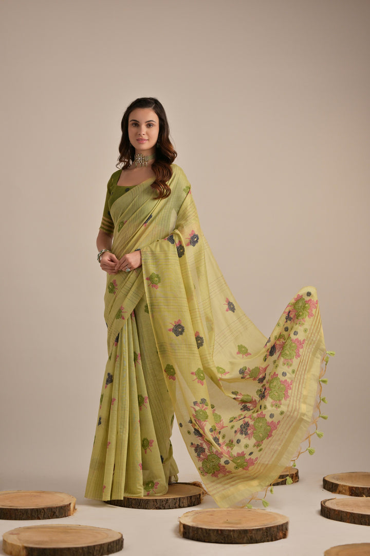 Arisaa Green Muga Cotton Saree