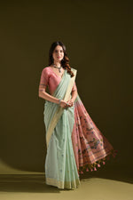 Load image into Gallery viewer, Siara Sea Green Muga Cotton Saree
