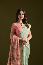 Load image into Gallery viewer, Siara Sea Green Muga Cotton Saree
