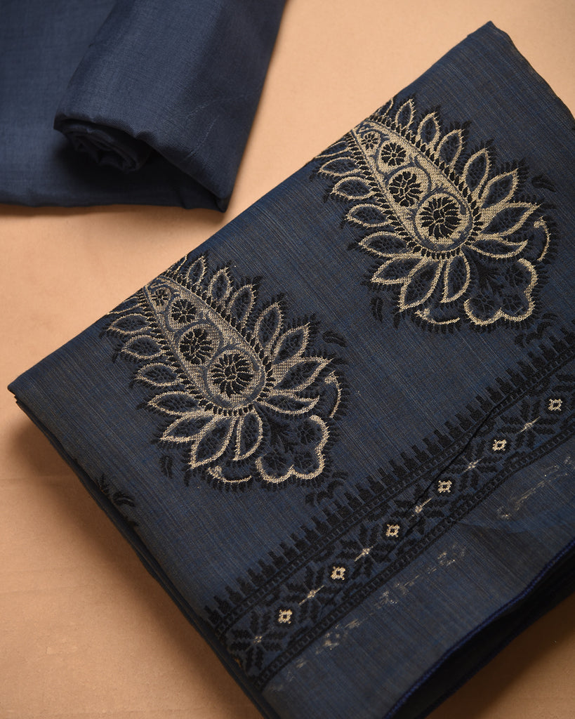 Refined Raga Navy Muga Cotton Unstitched Suit Set