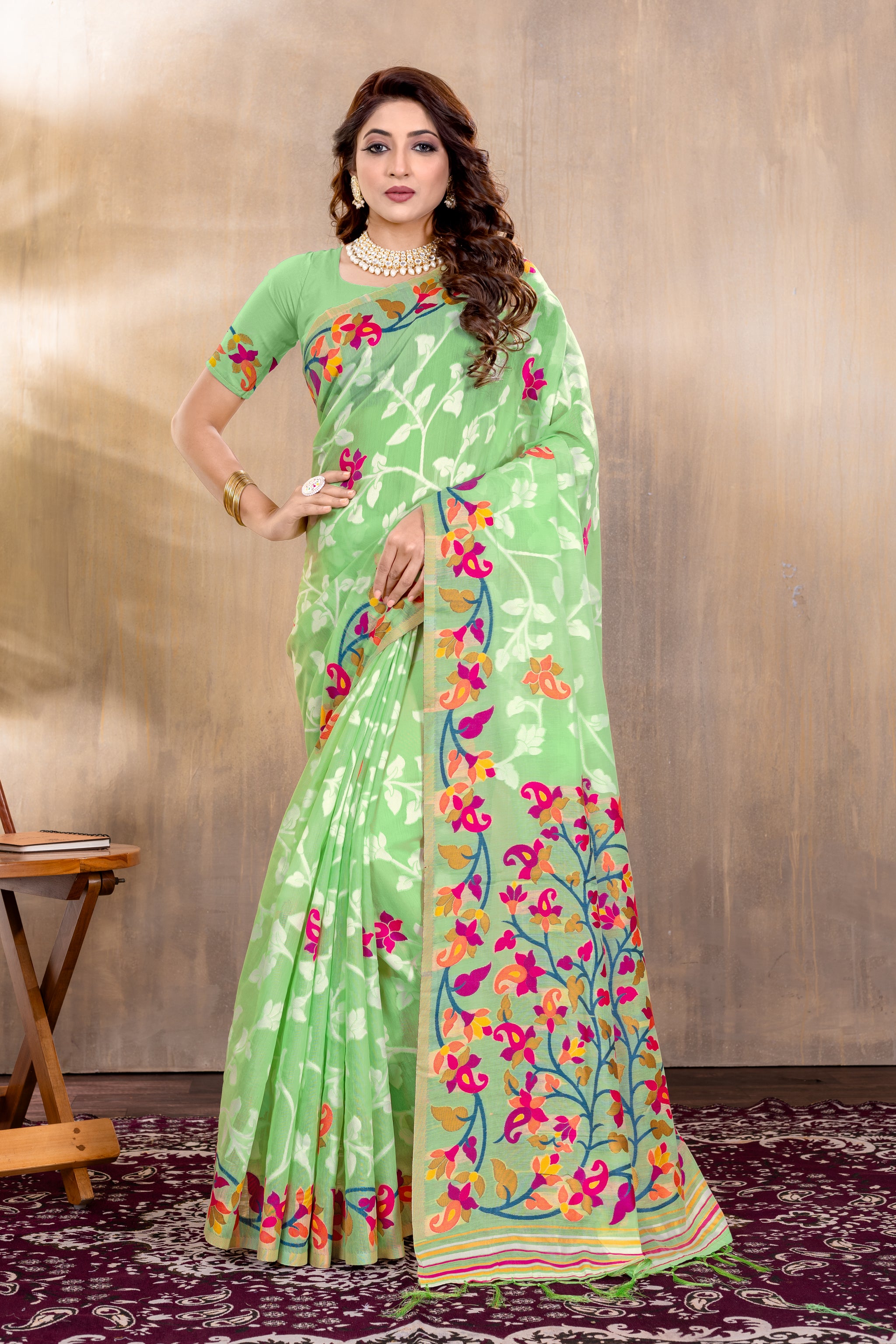 Suhani Green Cotton Jamdani Saree
