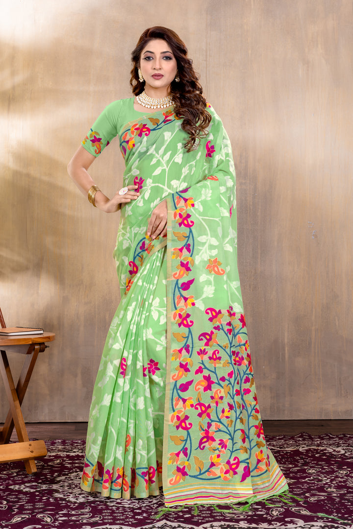 Suhani Green Cotton Jamdani Saree