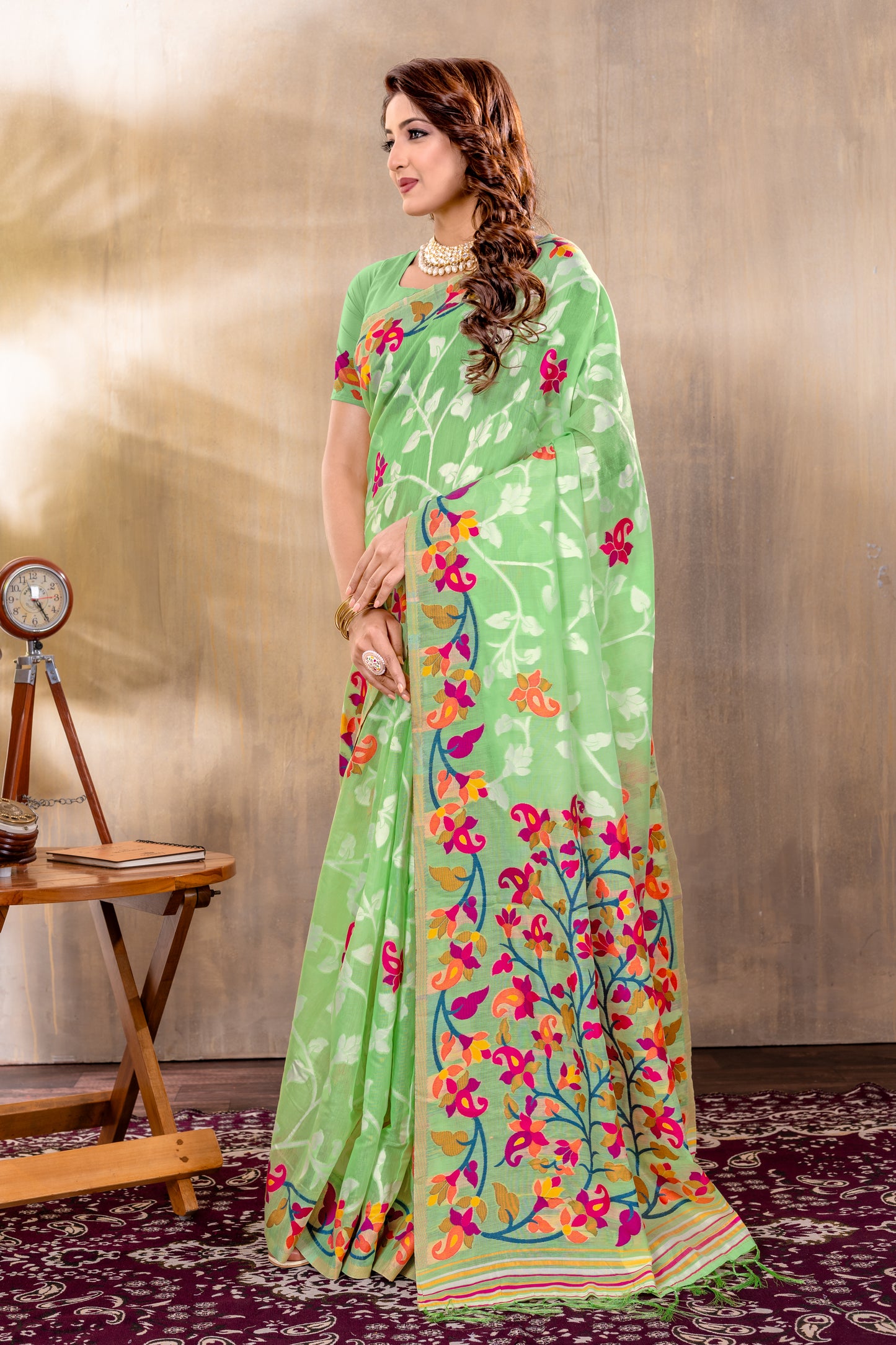 Suhani Green Cotton Jamdani Saree