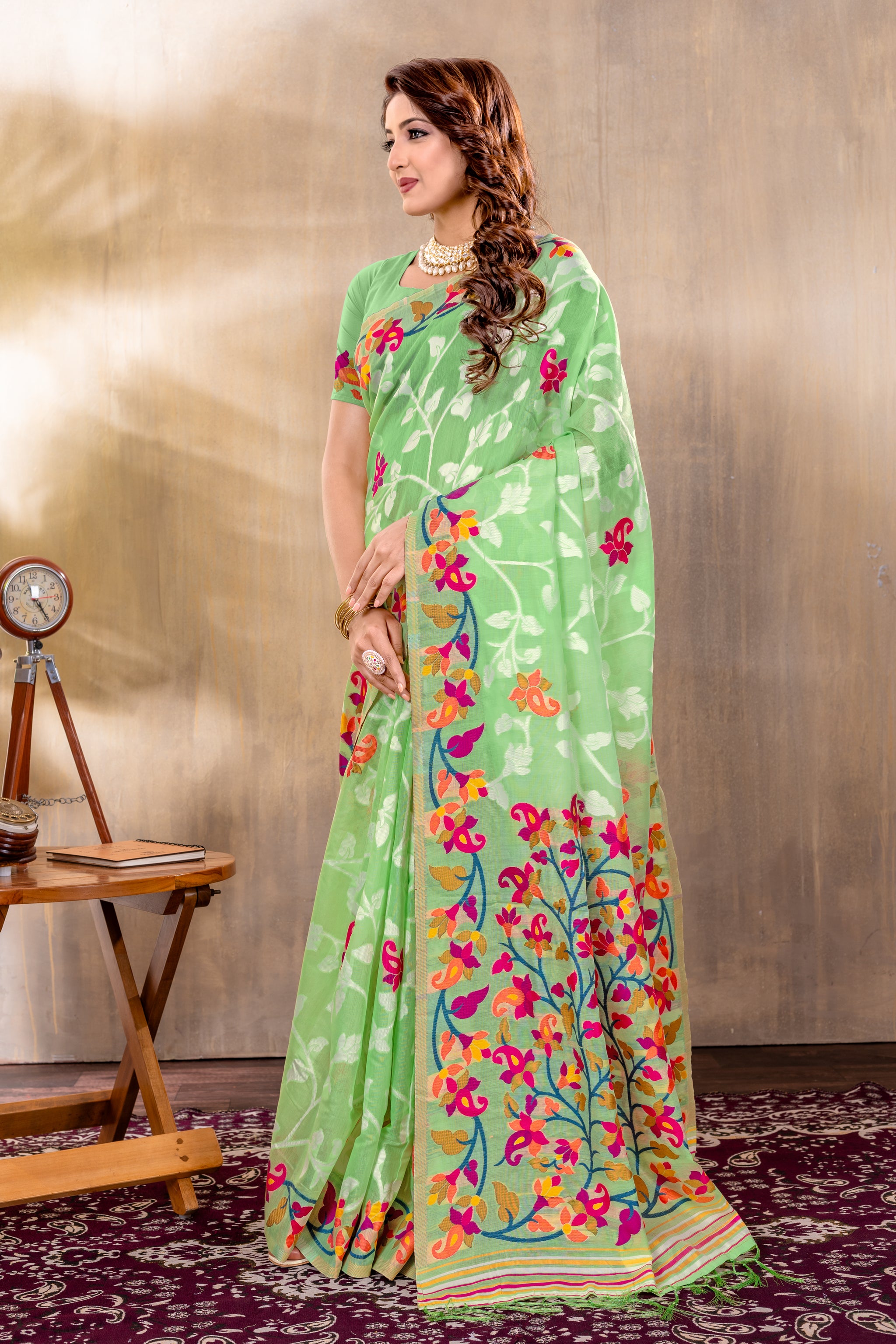 Suhani Green Cotton Jamdani Saree