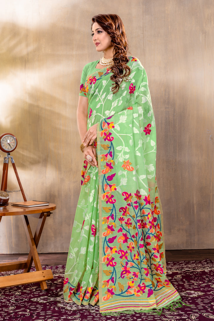 Suhani Green Cotton Jamdani Saree