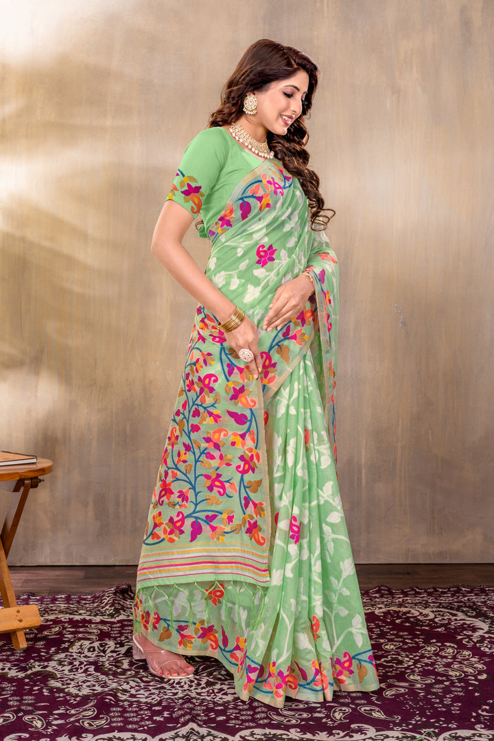 Suhani Green Cotton Jamdani Saree