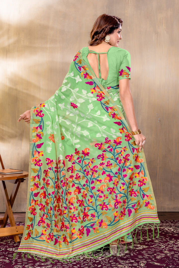 Suhani Green Cotton Jamdani Saree
