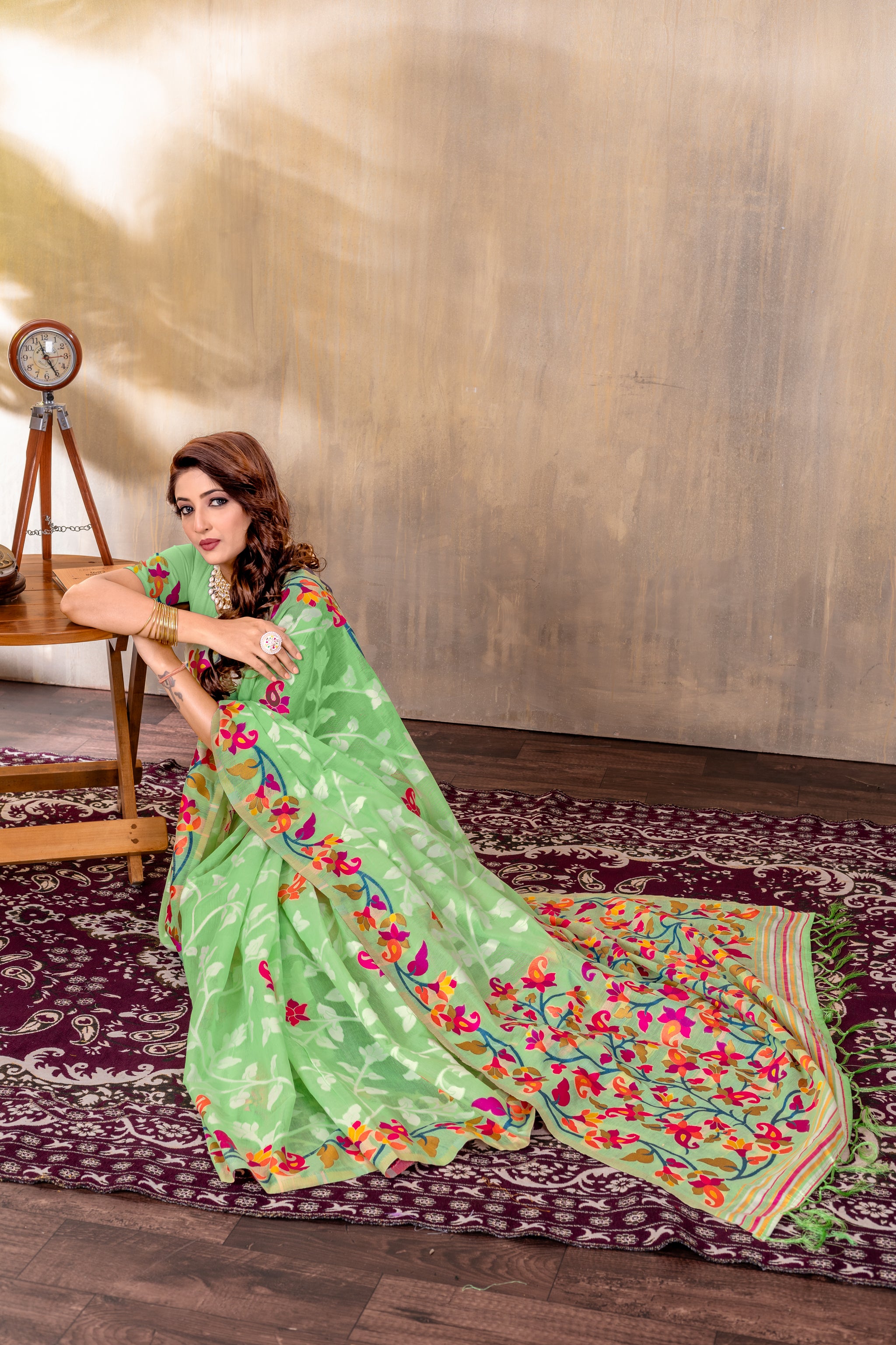 Suhani Green Cotton Jamdani Saree