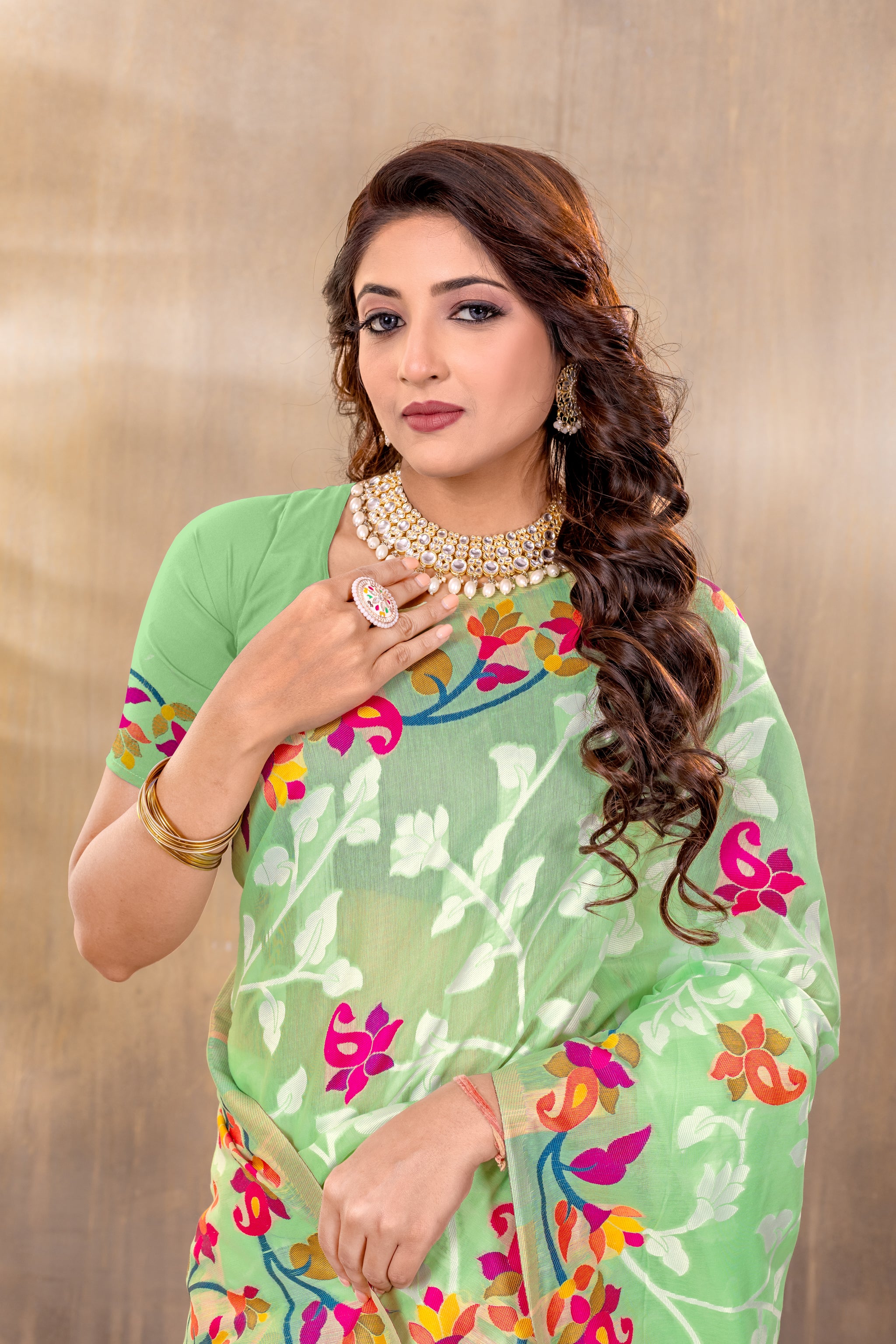 Suhani Green Cotton Jamdani Saree