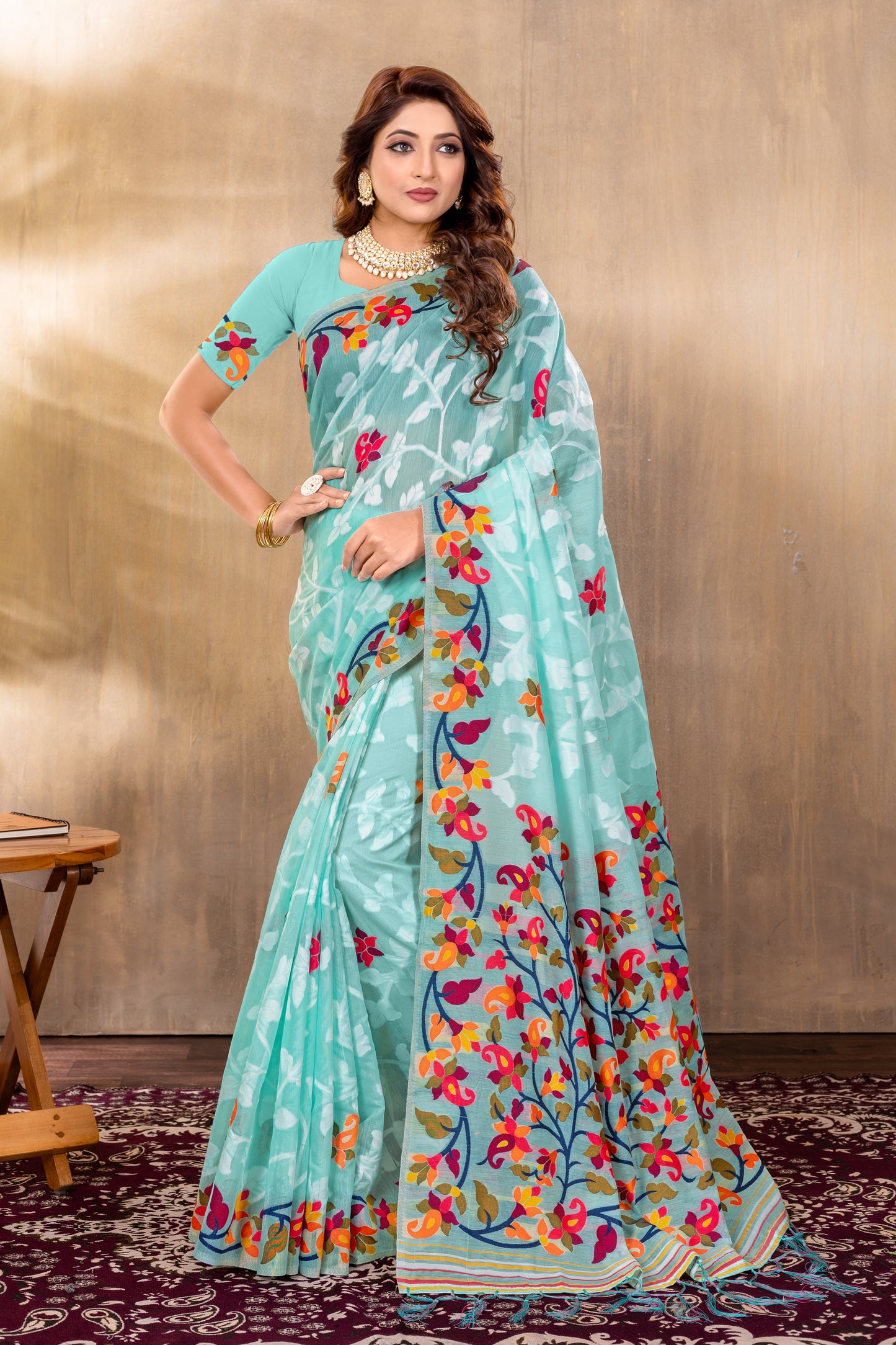 Suhani Sky Blue Cotton Jamdani Saree