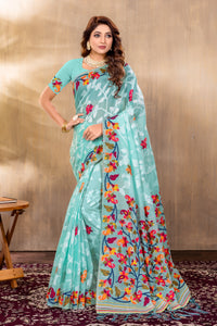 Suhani Sky Blue Cotton Jamdani Saree