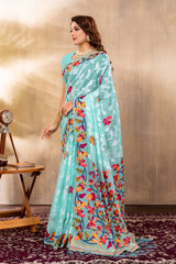 Suhani Sky Blue Cotton Jamdani Saree