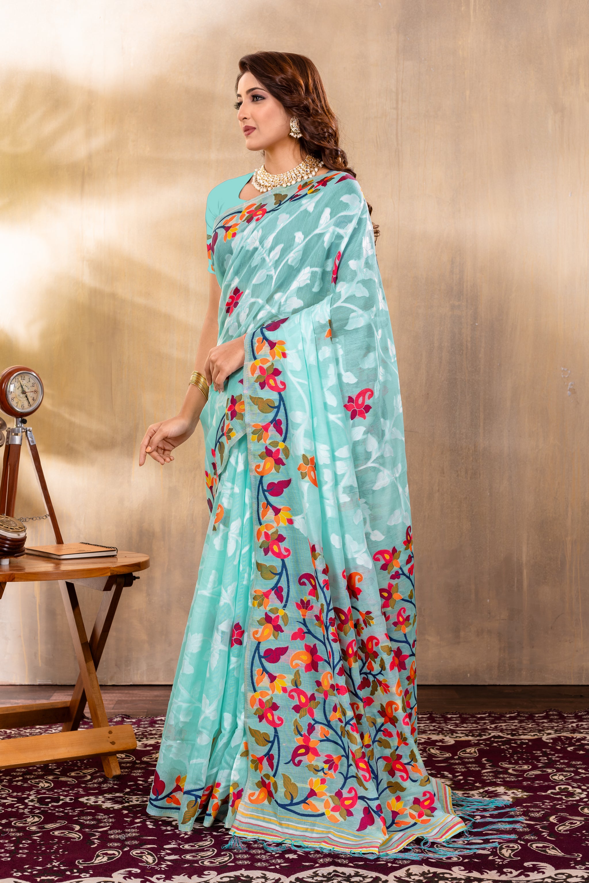 Suhani Sky Blue Cotton Jamdani Saree
