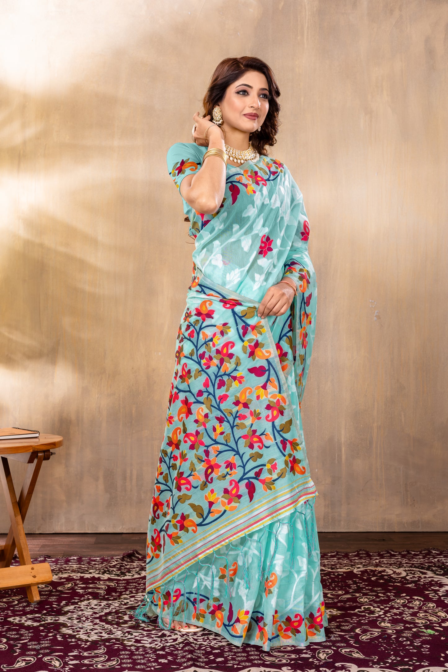 Suhani Sky Blue Cotton Jamdani Saree