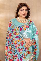 Suhani Sky Blue Cotton Jamdani Saree